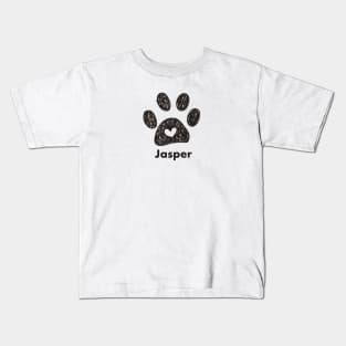 Jasper name made of hand drawn paw prints Kids T-Shirt